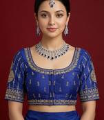 Royal blue embroidered traditional saree blouse