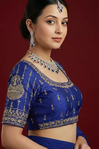 Royal blue embroidered traditional saree blouse