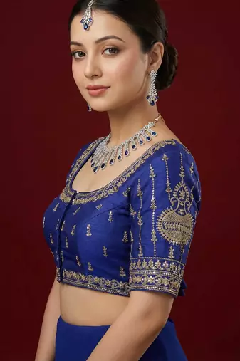 Royal blue embroidered traditional saree blouse