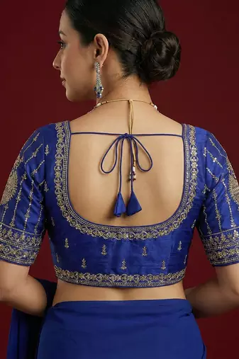 Royal blue embroidered traditional saree blouse