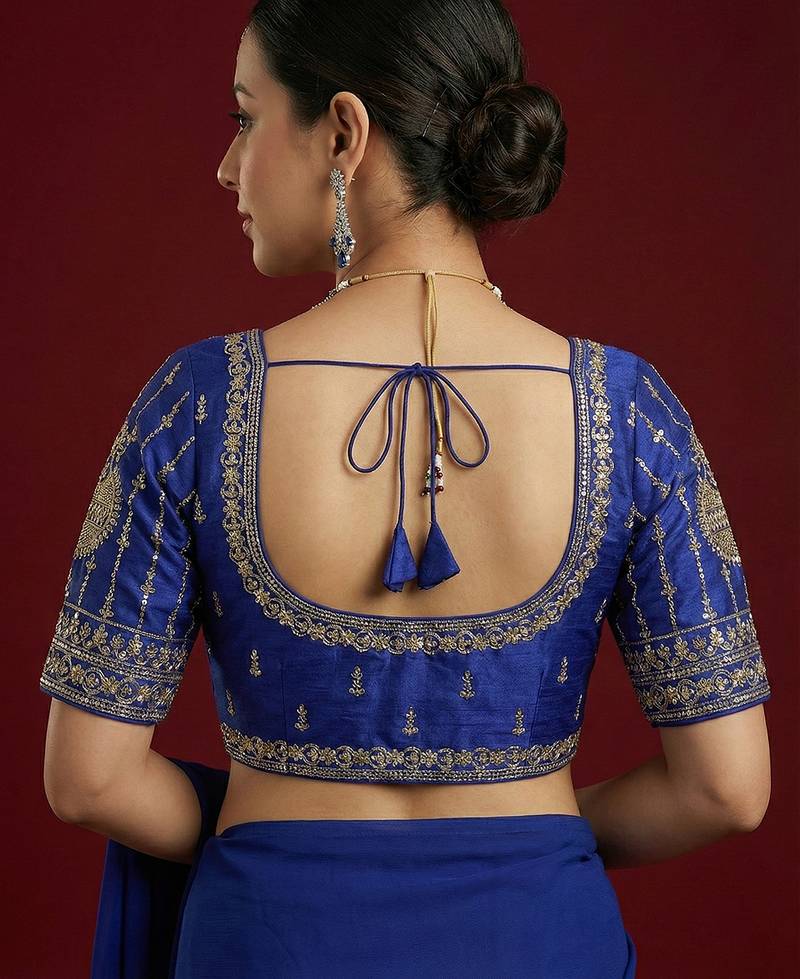 Royal blue embroidered traditional saree blouse