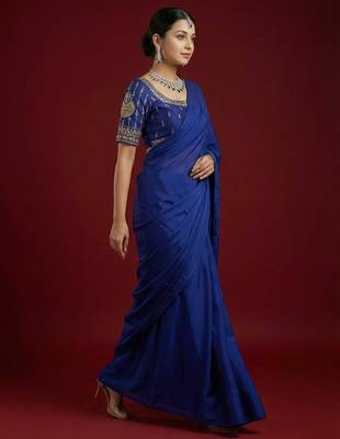 Royal blue embroidered traditional saree blouse 5
