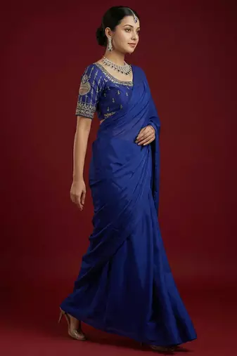 Royal blue embroidered traditional saree blouse