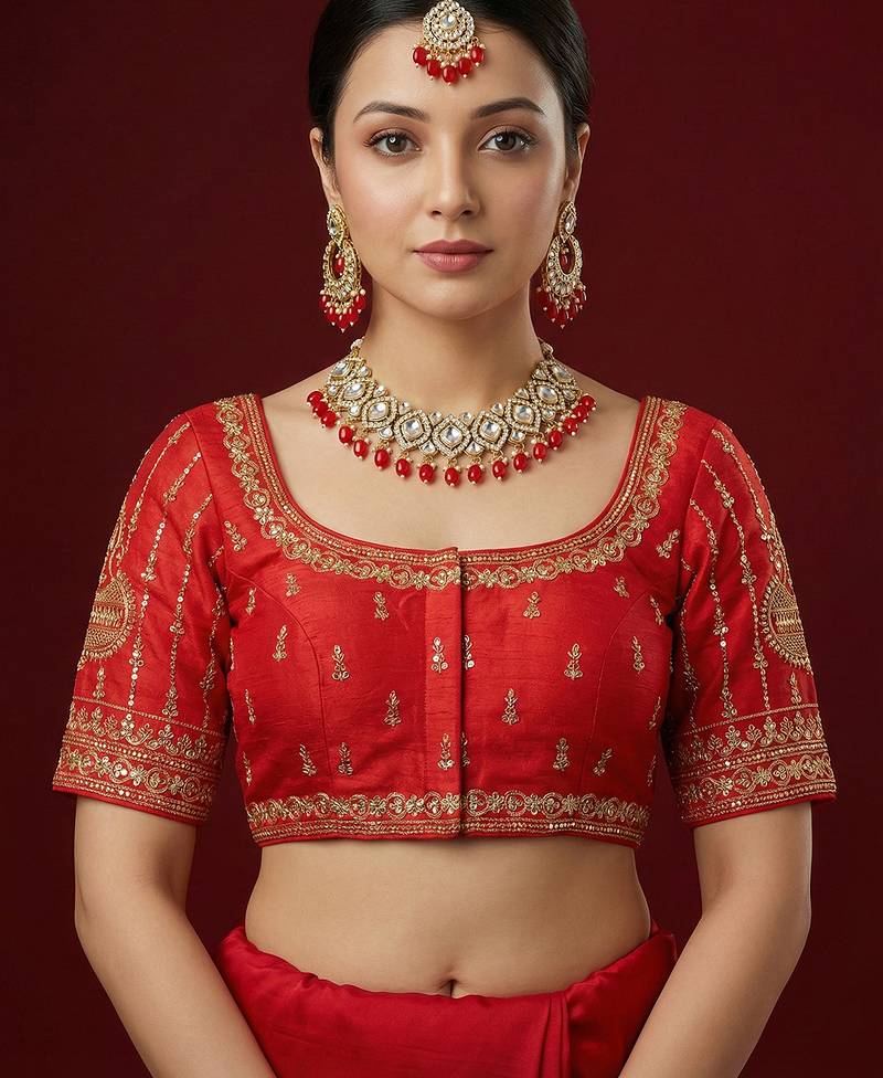 Red embroidered traditional saree blouse