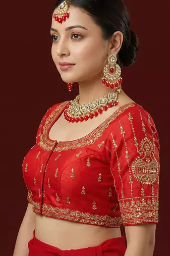 Red embroidered traditional saree blouse