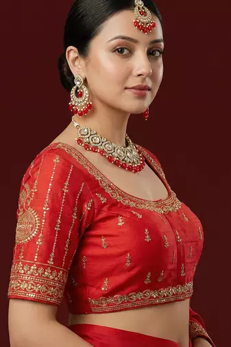 Red embroidered traditional saree blouse