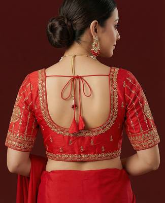 Red embroidered traditional saree blouse 4