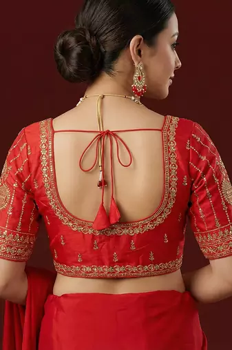 Red embroidered traditional saree blouse