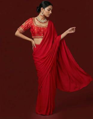 Red embroidered traditional saree blouse 5