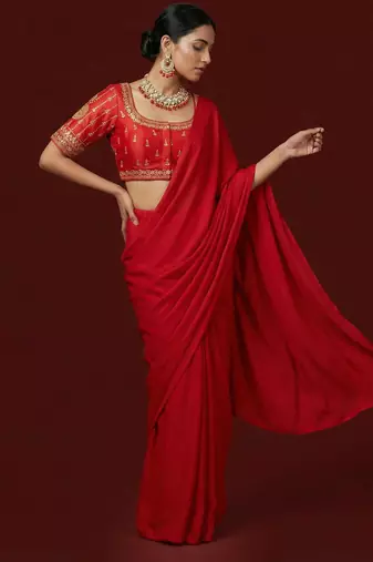 Red embroidered traditional saree blouse