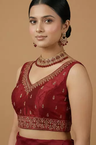 Maroon embroidered traditional saree blouse
