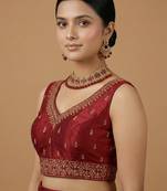 Maroon embroidered traditional saree blouse
