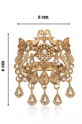 Antique gold twin peacock feather ethnic brooch for men