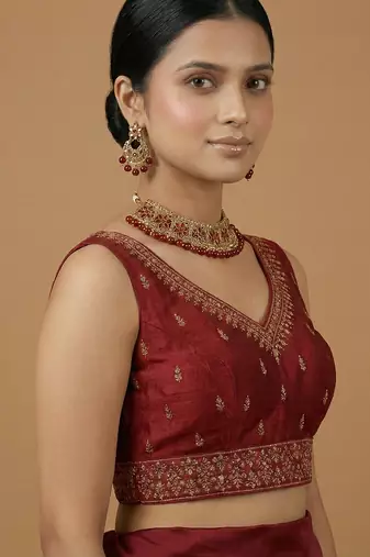 Maroon embroidered traditional saree blouse