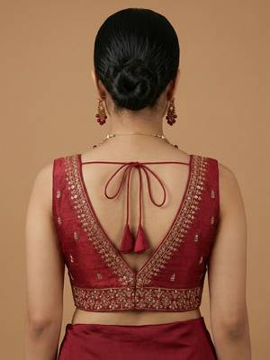 Maroon embroidered traditional saree blouse 3