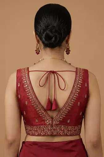 Maroon embroidered traditional saree blouse