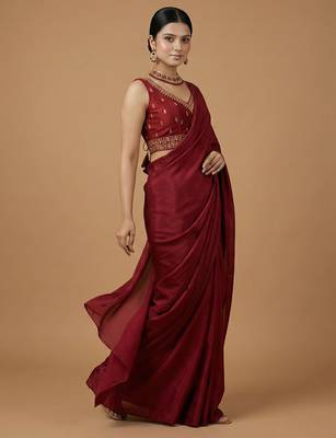 Maroon embroidered traditional saree blouse 4