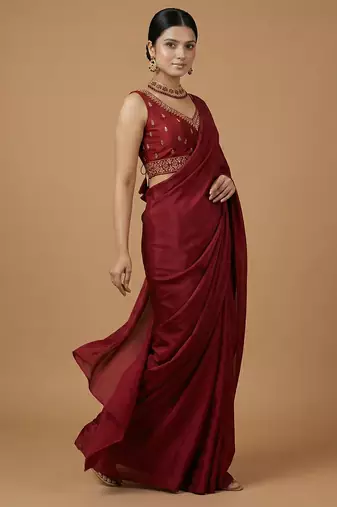 Maroon embroidered traditional saree blouse