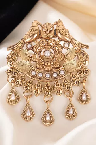 Twin bird with white stone detailing brooch - gold plated for men
