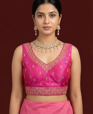 Light pink embroidered traditional saree blouse 1