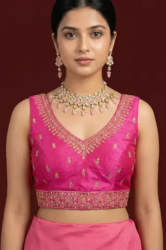 Light pink embroidered traditional saree blouse