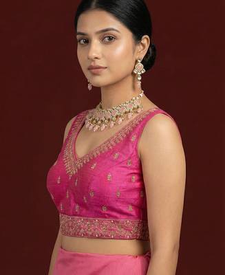 Light pink embroidered traditional saree blouse 2