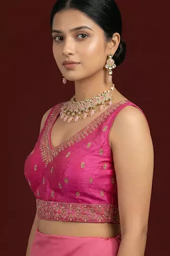 Light pink embroidered traditional saree blouse