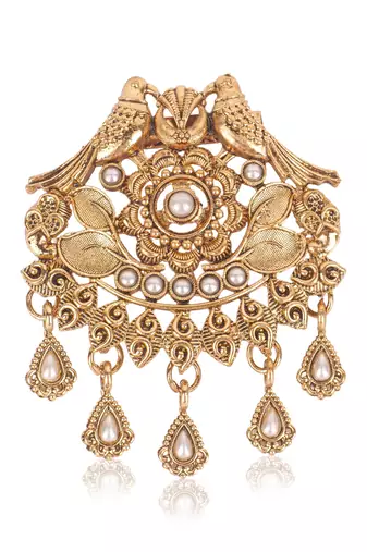 Twin bird with white stone detailing brooch - gold plated for men