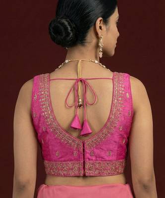 Light pink embroidered traditional saree blouse 4