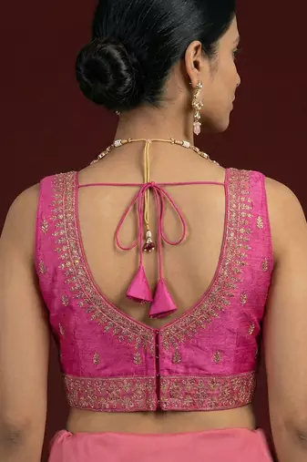 Light pink embroidered traditional saree blouse