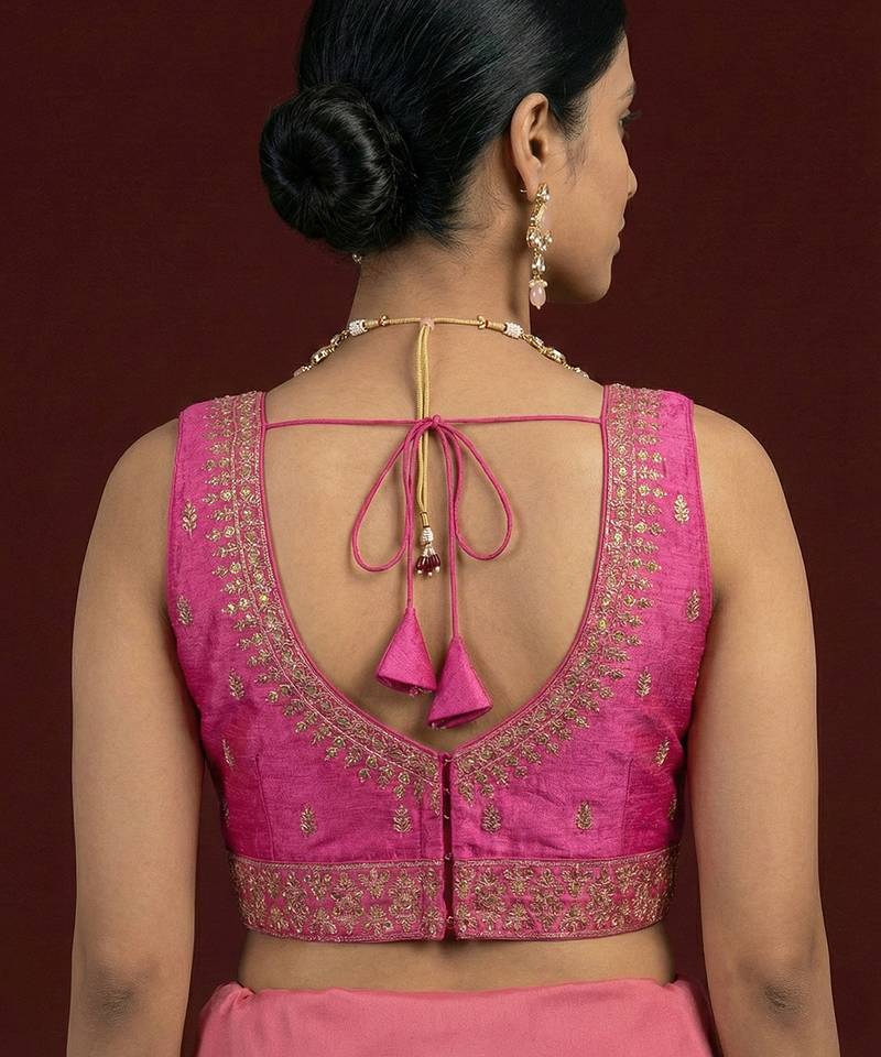 Light pink embroidered traditional saree blouse