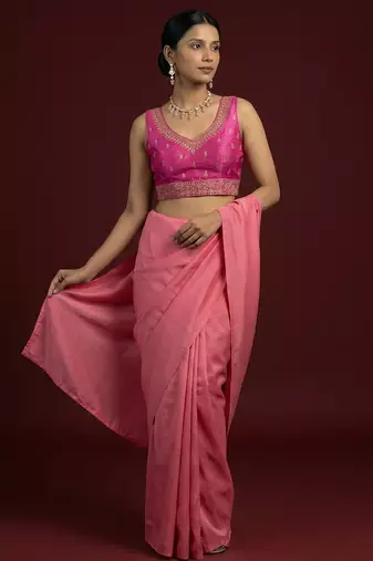 Light pink embroidered traditional saree blouse