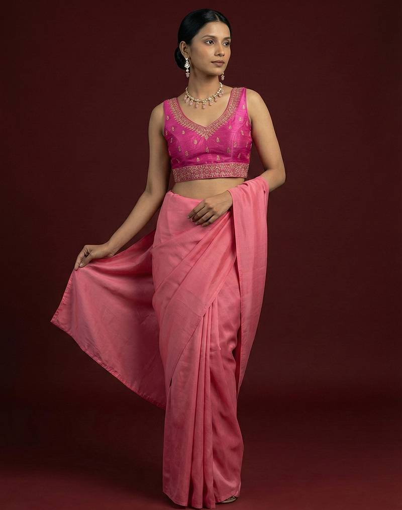 Light pink embroidered traditional saree blouse