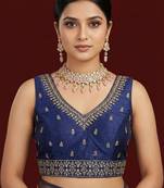 Navy blue embroidered traditional saree blouse