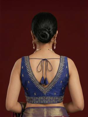 Navy blue embroidered traditional saree blouse 2