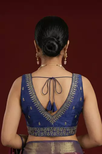 Navy blue embroidered traditional saree blouse