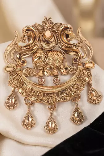 Antique gold plated brooch elephant motif for men