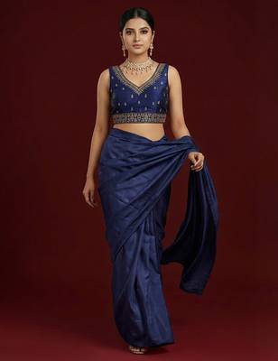 Navy blue embroidered traditional saree blouse 5
