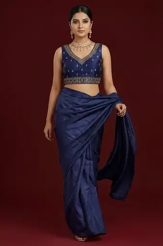 Navy blue embroidered traditional saree blouse