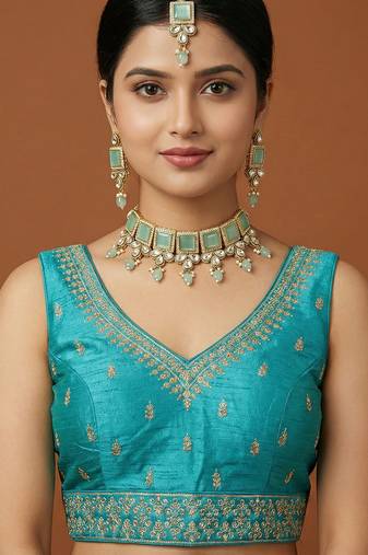 Blue embroidered traditional saree blouse