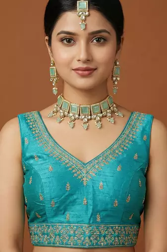Blue embroidered traditional saree blouse
