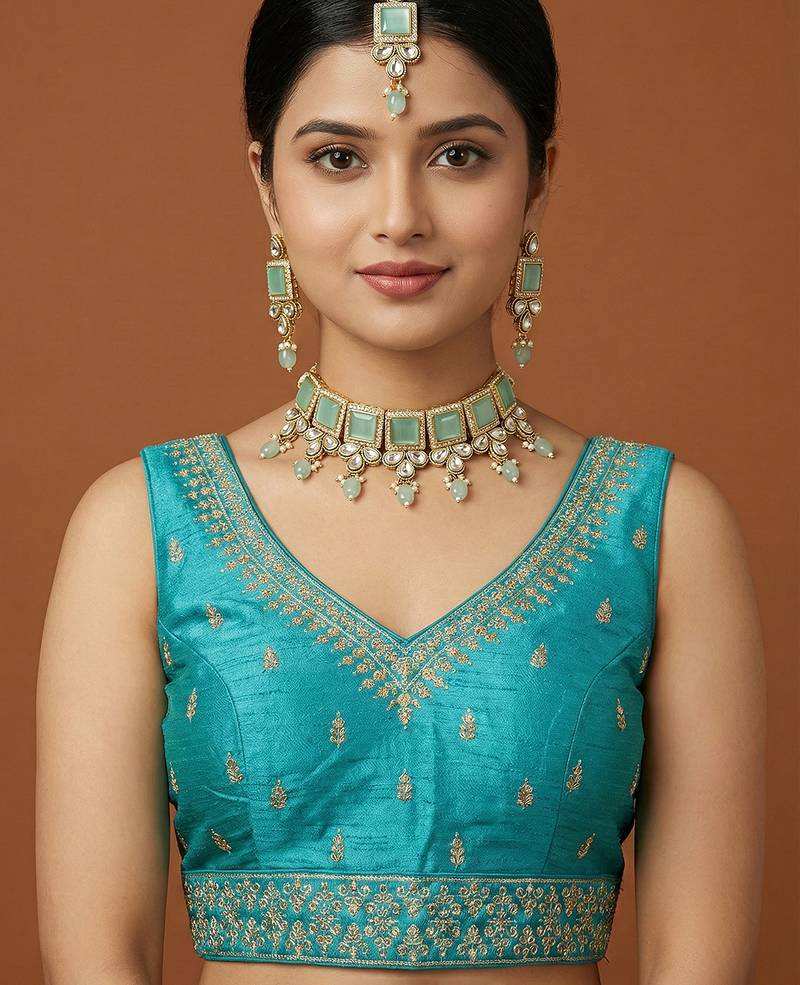 Blue embroidered traditional saree blouse