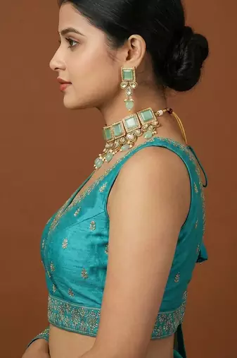 Blue embroidered traditional saree blouse