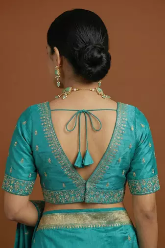 Blue embroidered traditional saree blouse