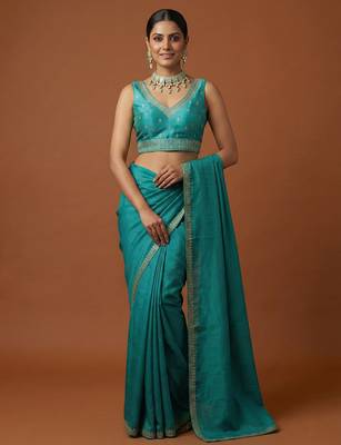 Blue embroidered traditional saree blouse 5