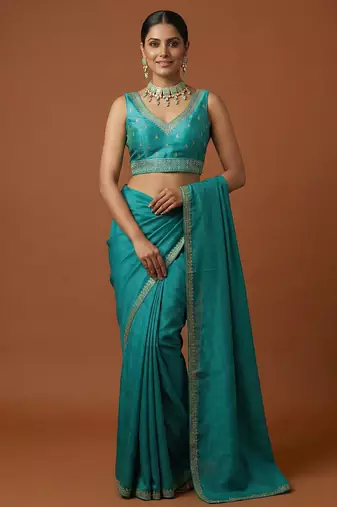 Blue embroidered traditional saree blouse