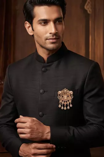 Gold finish gold stone detailing traditional brooch for men
