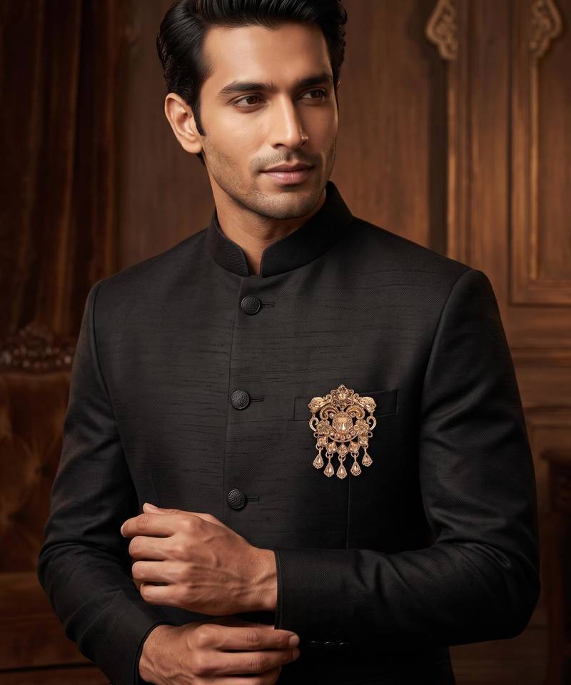 Gold finish gold stone detailing traditional brooch for men