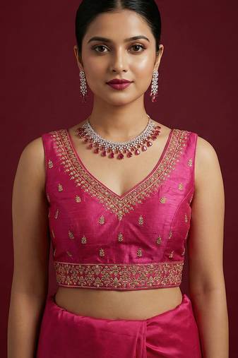 Dark pink embroidered traditional saree blouse
