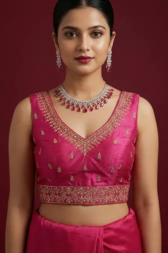 Dark pink embroidered traditional saree blouse